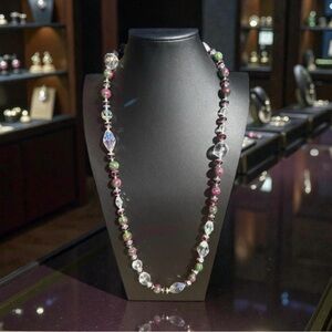 ARTISAN Ruby Zoisite, Czech Glass, and AB Crystal Necklace w/ Sterling Spacers